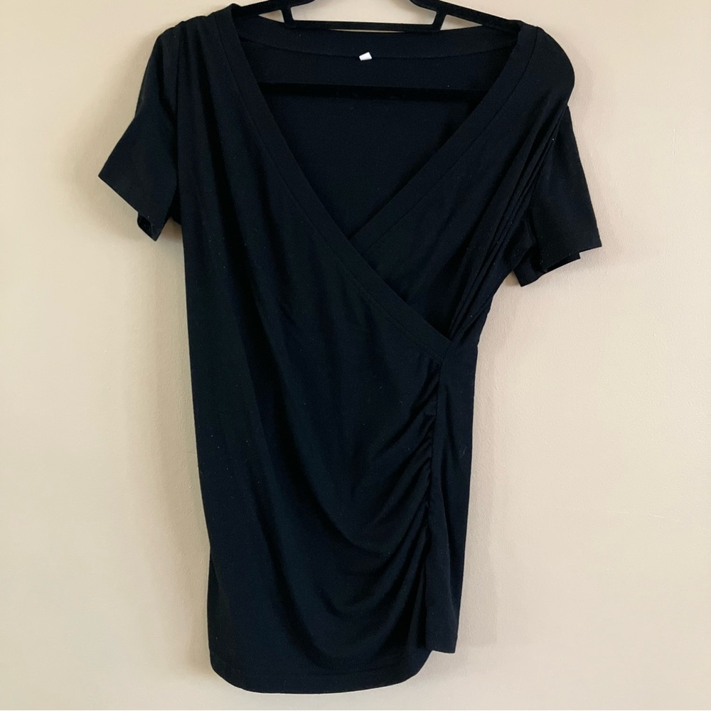 Black V-Neck Wrap Top Maternity Nursing V-neck Stretch